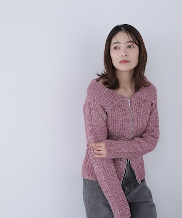 ラメシャギージップニット