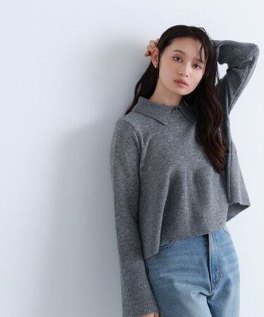 襟付きペプラムニット