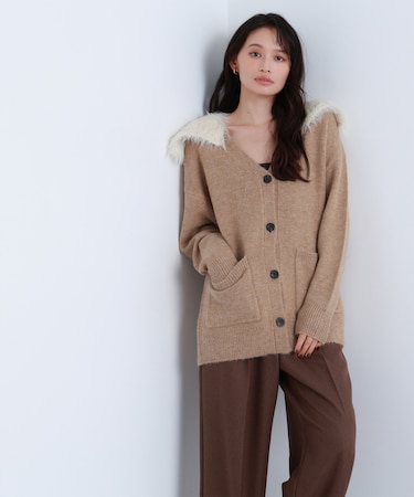 フェイクファー付ボクシーカーディガン