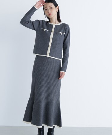 バイカラーニットジャケット&スカート
