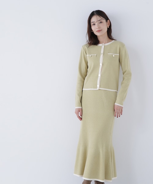 バイカラーニットジャケット＆スカート｜ナチュラルビューティー