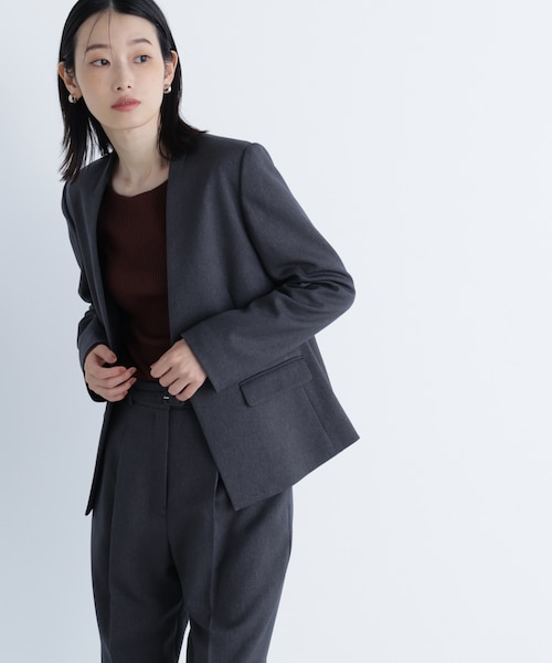 NATURAL BEAUTY BASIC　ウーステッドライクツイルセットアップ ウーステッドライクツイル SETUP ノーカラージャケット