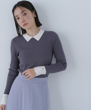 襟付ベーシックリブニット