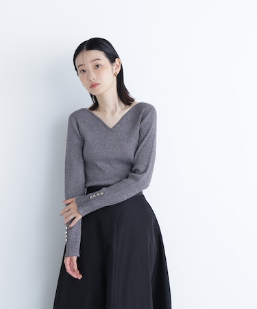 ニュアンスネックラメリブニット