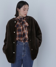 フェイクファーノーカラーハーフコート