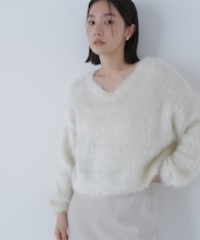 ヘアリーラメニットシリーズ Vネックニット