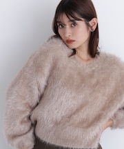 ヘアリーラメニットシリーズ Vネックニット