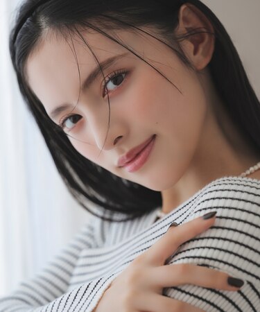 クロスネックリブニット