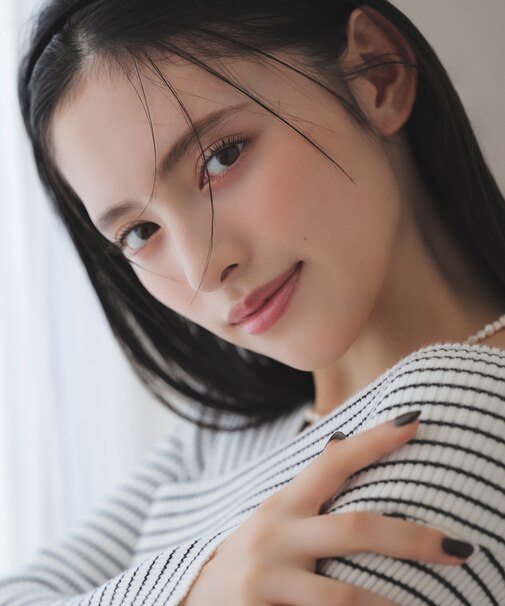 クロスネックリブニット