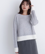 配色リブボクシーニット