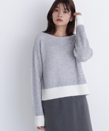 配色リブボクシーニット