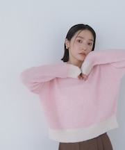 配色リブボクシーニット