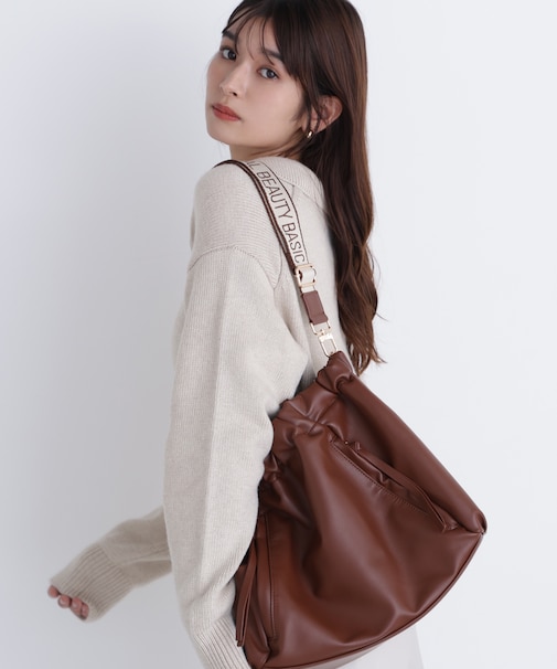 ギャザリングフェイクレザー2wayトートバッグ