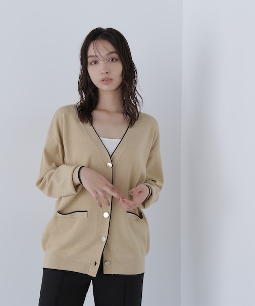 バイカラーボクシーカーディガン