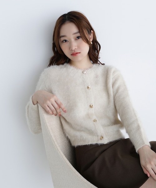 美品ANAYI【2025春夏】ペーパーシャギーカーディガン・白ボーダー38