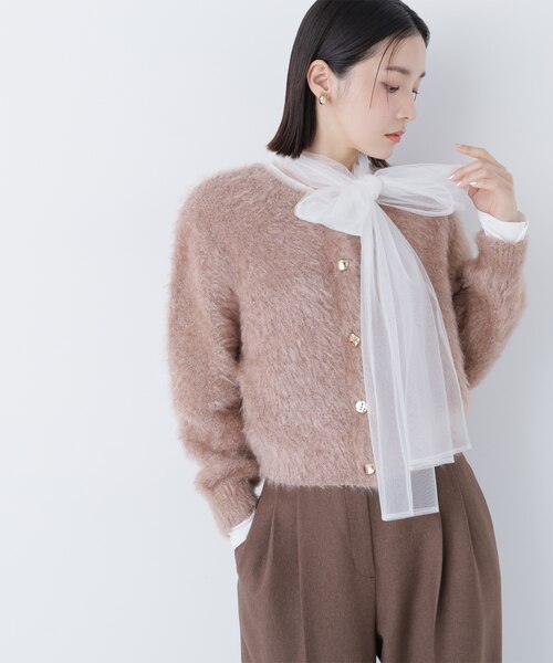デザインボタンラメシャギーカーディガン｜ナチュラルビューティー