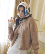 デザインボタンラメシャギーカーディガン