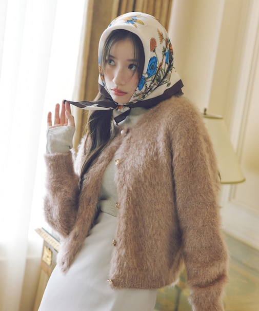 デザインボタンラメシャギーカーディガン