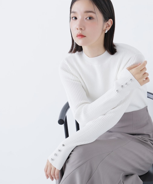 ハートボタンカフスニット