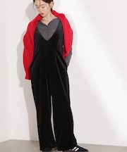 Vネックベロアサロペット