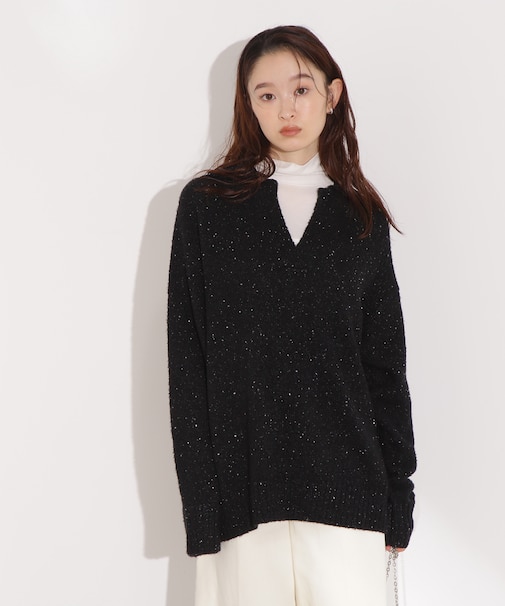 スパンコールスキッパーニット