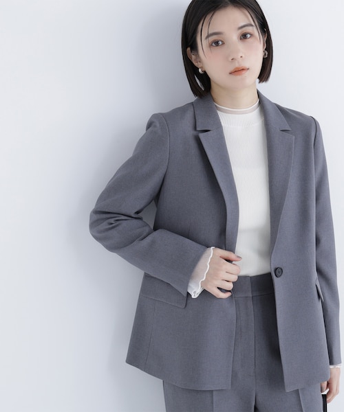 メランジシャークスキン SETUP テーラードジャケット｜ナチュラル