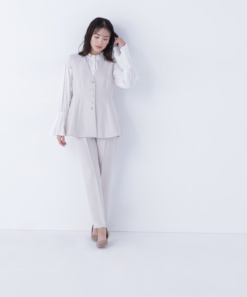 フロントボタンペプラムジレ SETUP テーパードパンツ