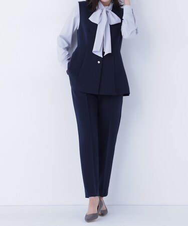 フロントボタンペプラムジレ SETUP テーパードパンツ