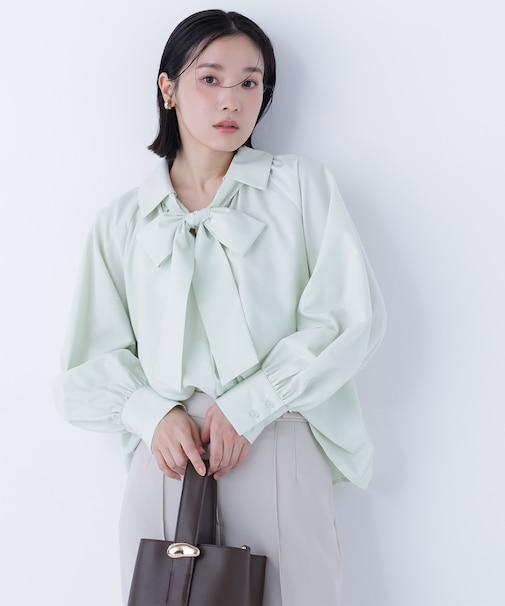 スキッパーリボンタイブラウス