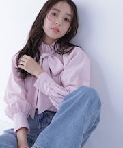 ハイネックリボンボウブラウス