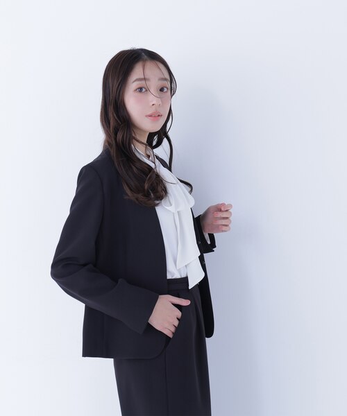 ダブルクロスストレッチ SETUP ノーカラージャケット｜ナチュラル