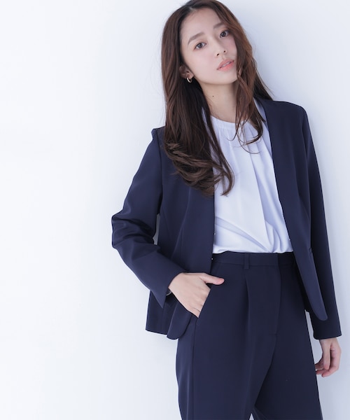 ダブルクロスストレッチ SETUP ノーカラージャケット｜ナチュラル