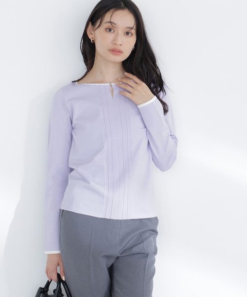 バイカラーフロントタックニット