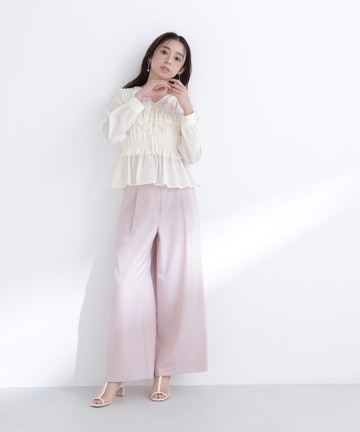 ベルテッドタックワイドパンツ