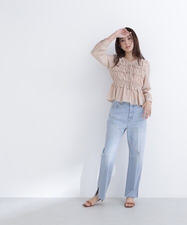 サイドスリットストレートデニムパンツ