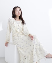 ラッフルフラワープリントワンピース