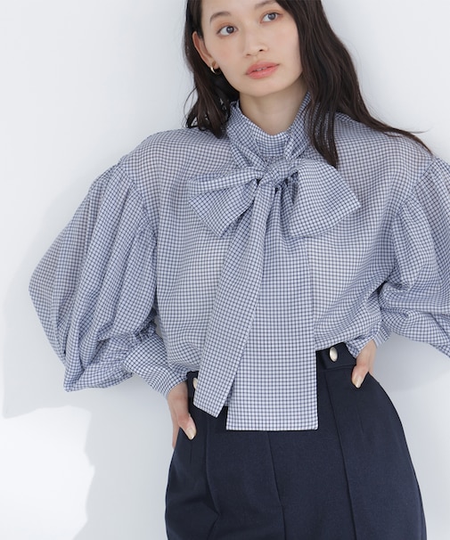 ミニチェック2wayボウタイブラウス