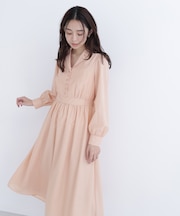 フロントボタン開襟ワンピース