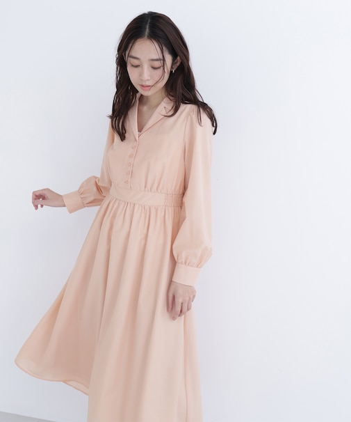 フロントボタン開襟ワンピース
