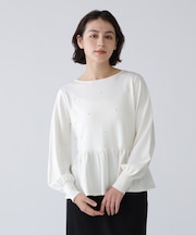 前後で着られるジュエリーパールペプラムニット
