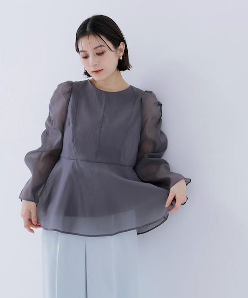 シアーペプラムブラウス