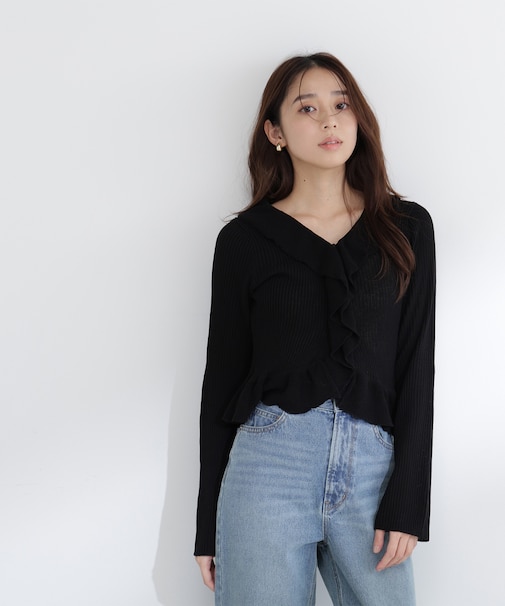 フリルトリムカーディガン