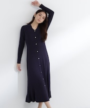 スキッパーリブニットワンピース