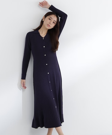 スキッパーリブニットワンピース