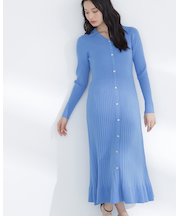 スキッパーリブニットワンピース