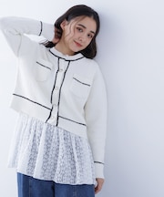 〈N.〉バイカラーラインポケットカーディガン