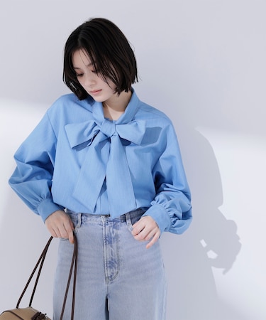 シャンブレーボウタイブラウス