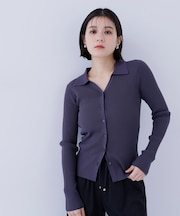 襟付Vネックリブニット