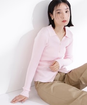 襟付Vネックリブニット