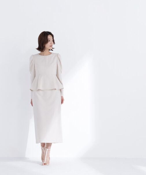 ラインパールペプラムワンピース